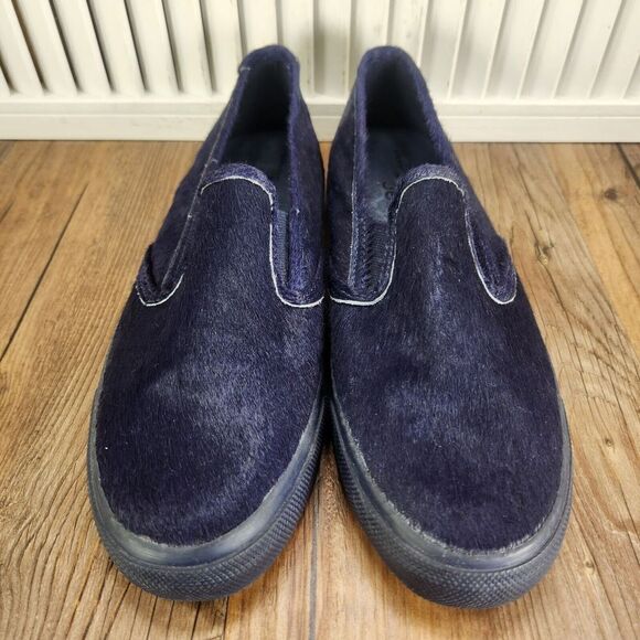 Sperry Top-Sider Jeffrey Classic Slip On Shoes Women 10M Blue Calf Hair Sneakers